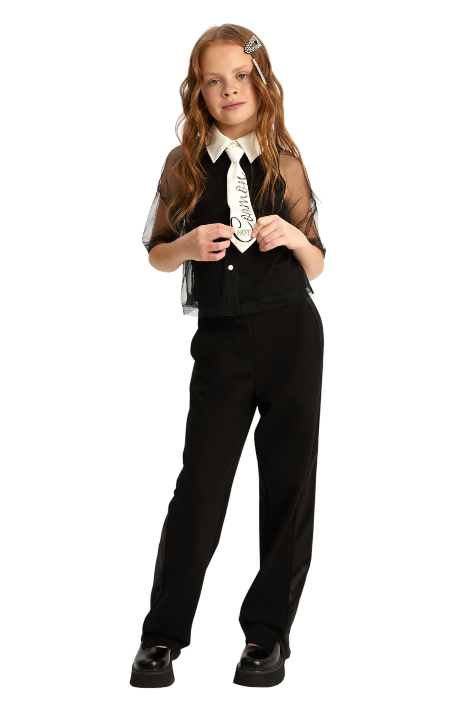 Блуза дев. АРТ.252240,чер-бел,хл-эл