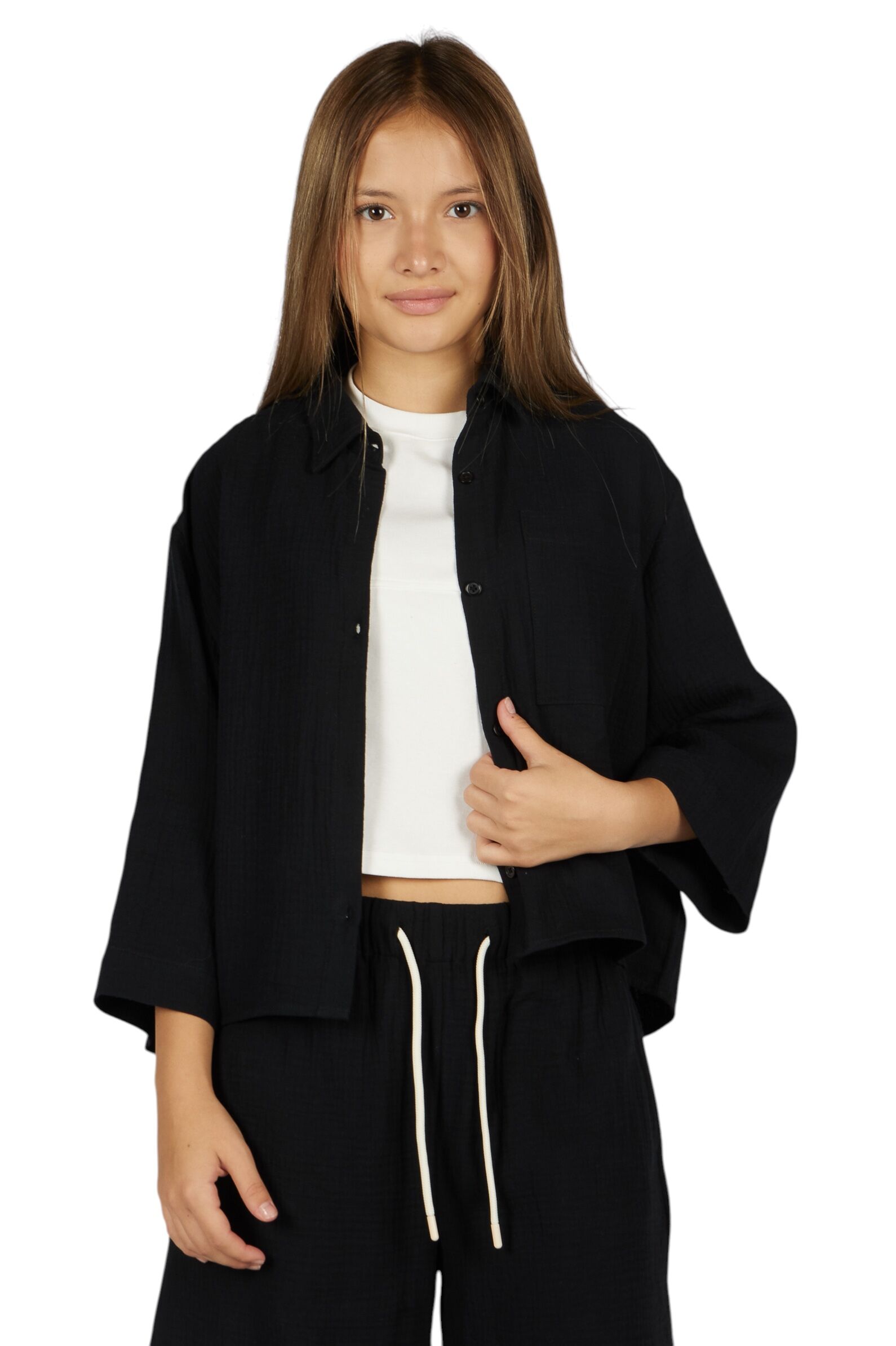 Рубашка дев. АРТ.G-SH26087,чер,хл