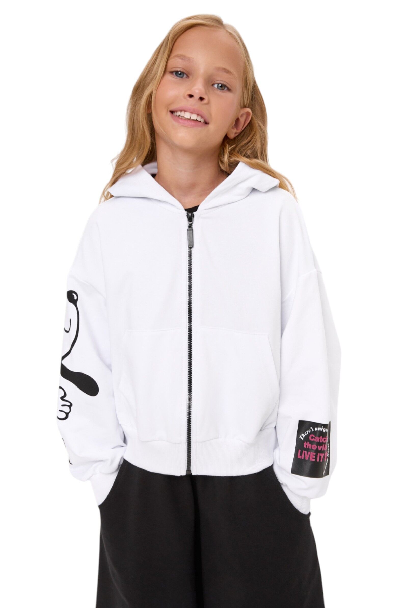 Толстовка дев. АРТ.260132,бел-чер,хл-эл